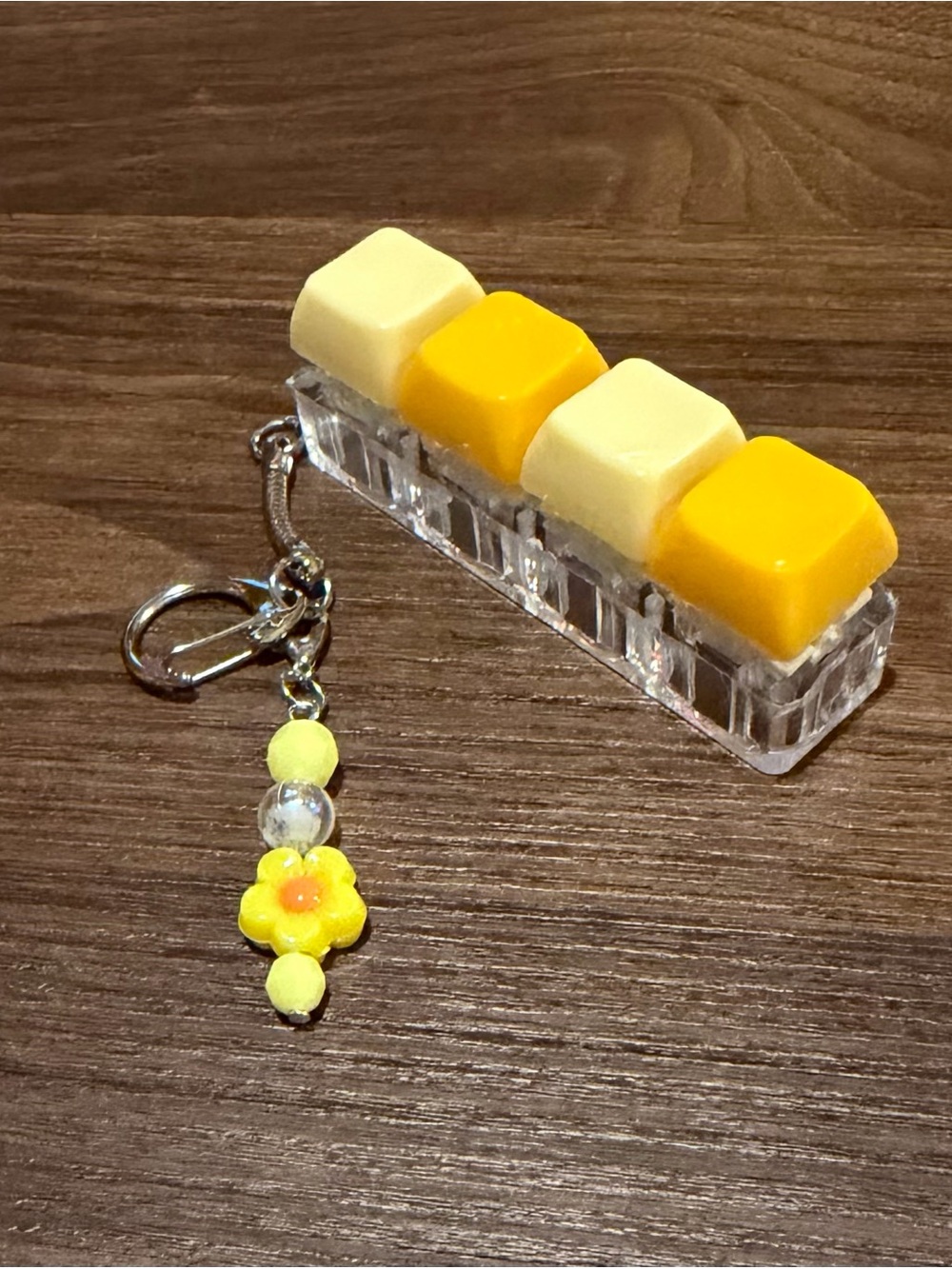 Kids Yellow & Cream Candy Block Keychain with Flower Charm